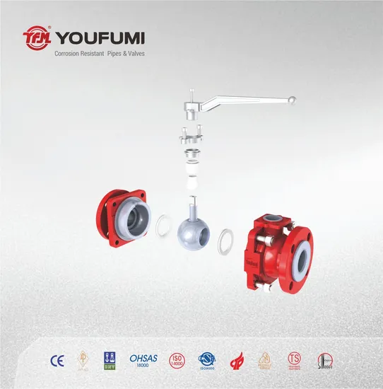 PFA Lined 2-Pieces Ball Valve for Chemical ANSI